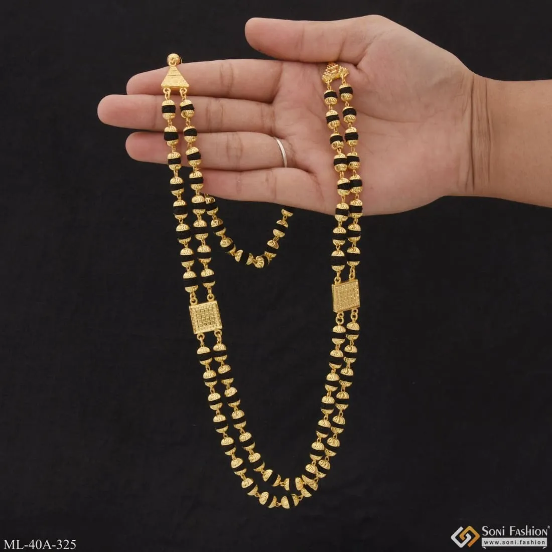 1 Gram Gold Plated 2 Line Sophisticated Design Rudraksha Mala for Men - Style A325