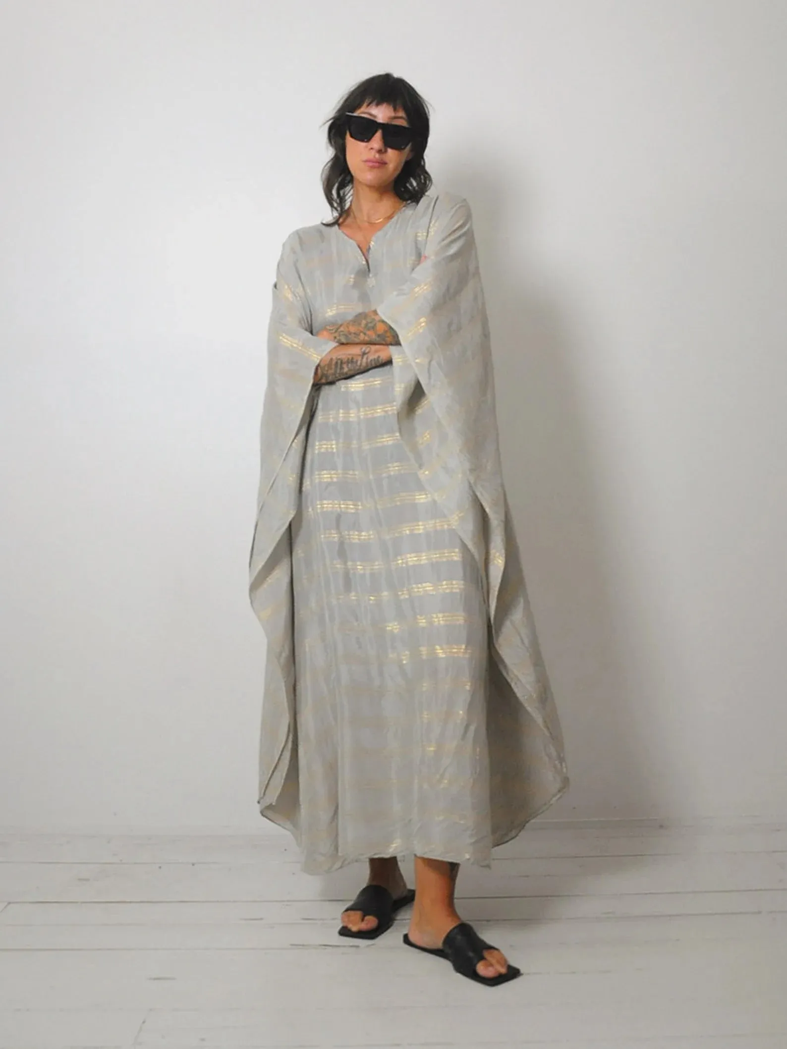 1970's Gold Striped Caftan Dress