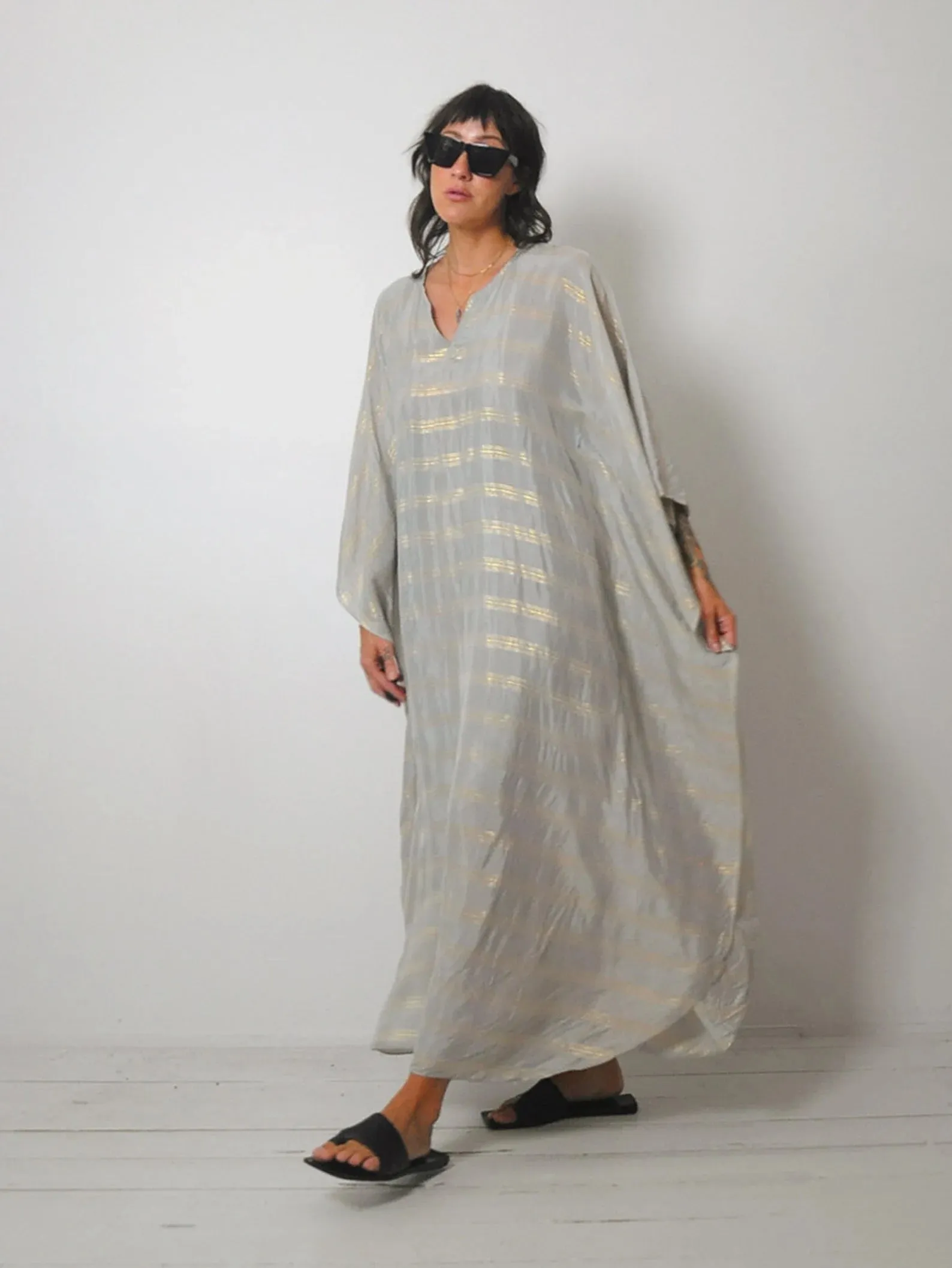 1970's Gold Striped Caftan Dress