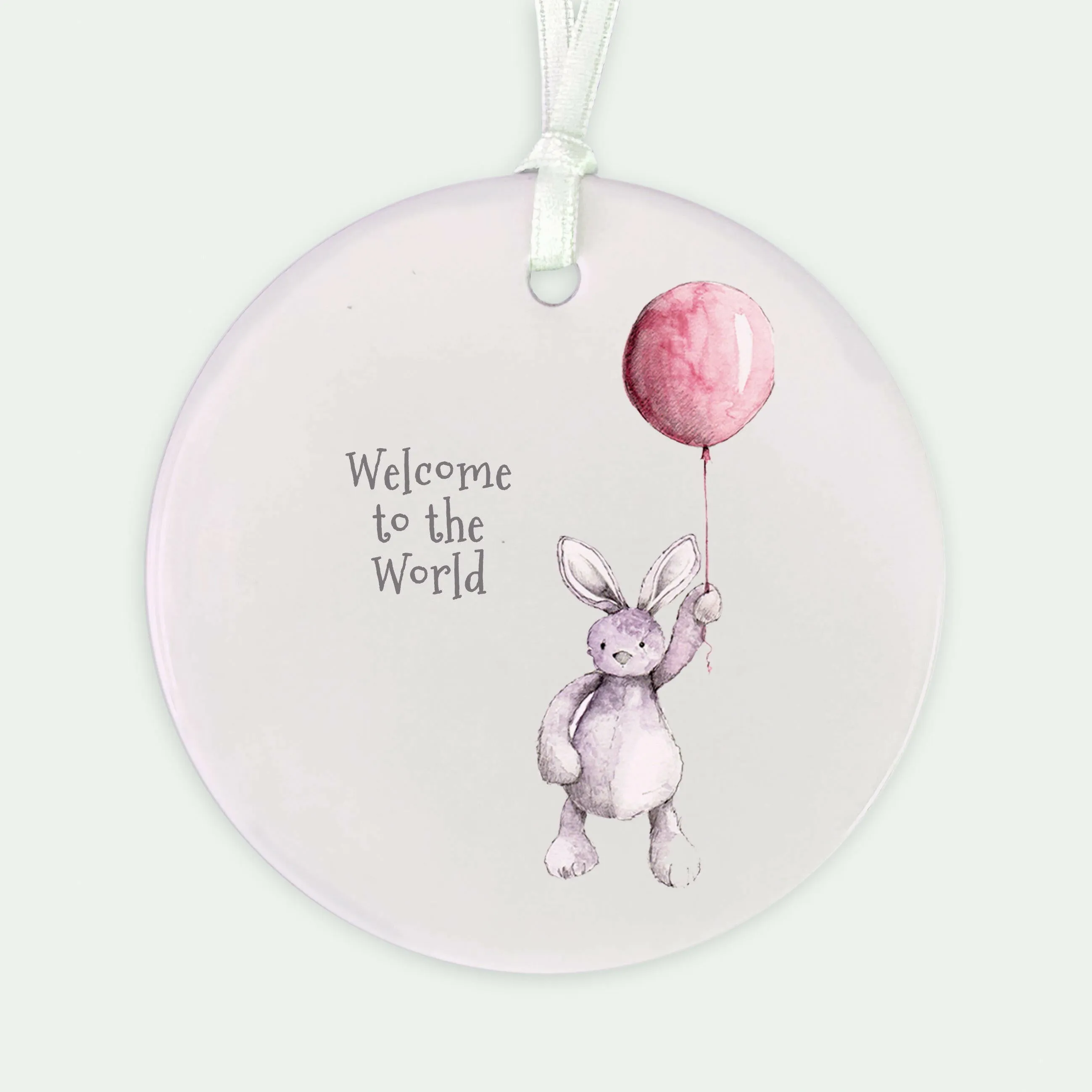 A6 Greeting Card with Ceramic Keepsake - Baby Girl Teddy and Balloon