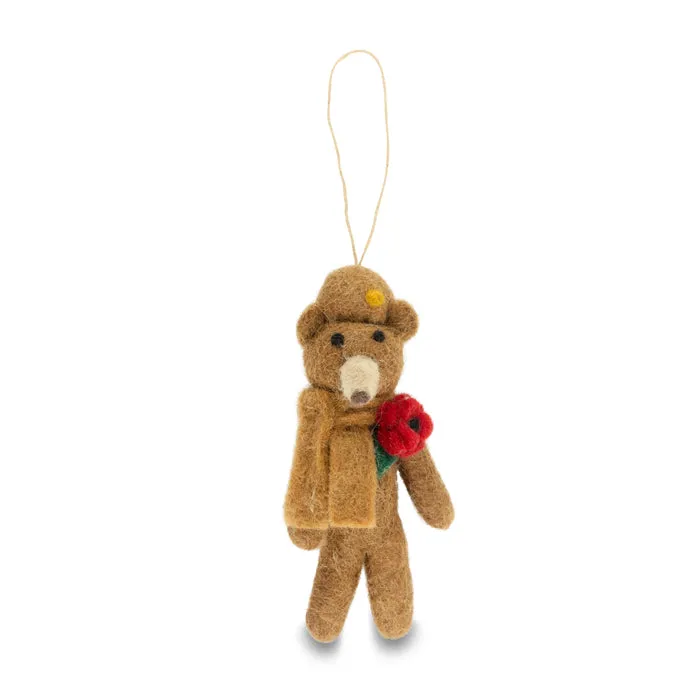 Army Bear with Poppy Felt Christmas Decoration