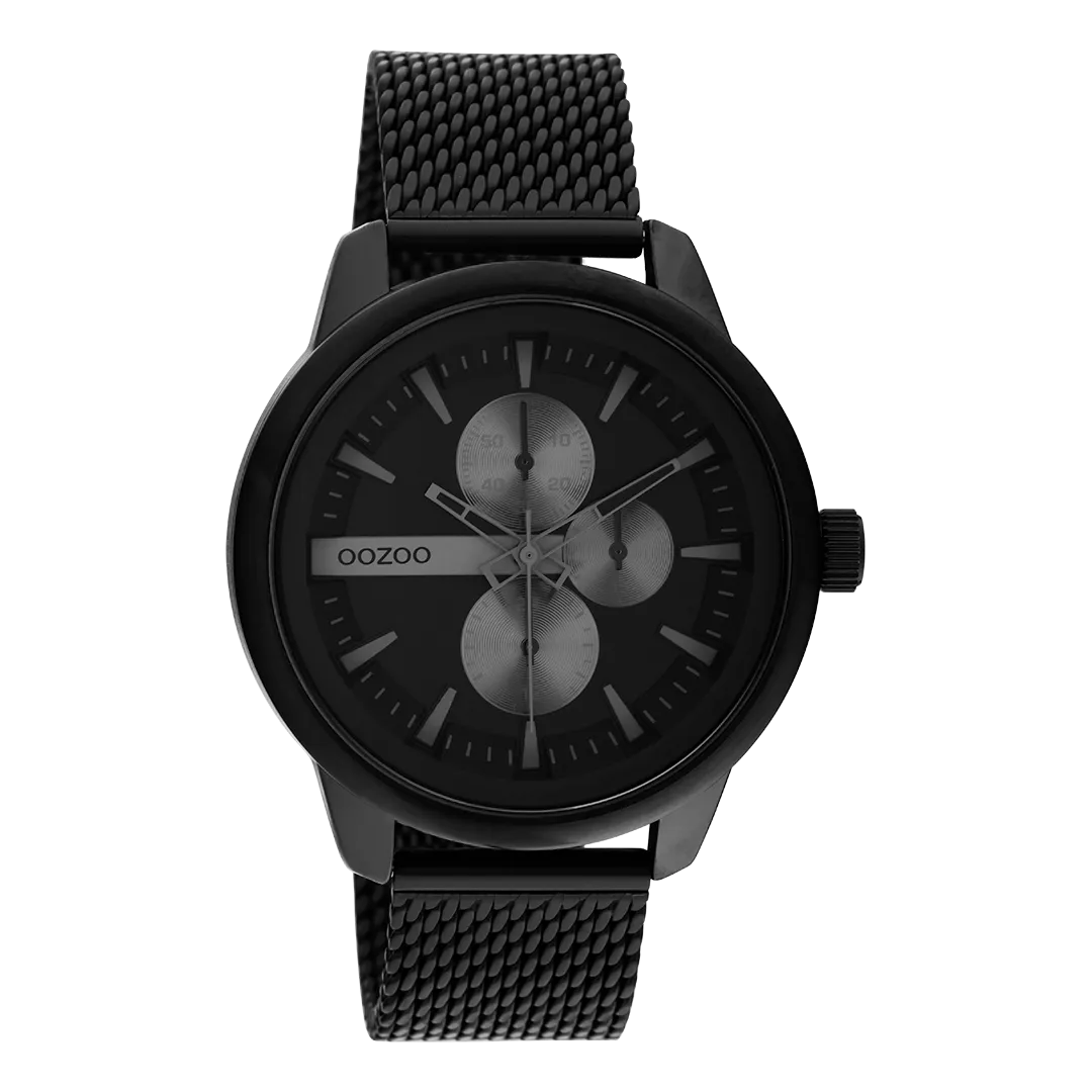 Black OOZOO watch with black metal mesh bracelet - C11019