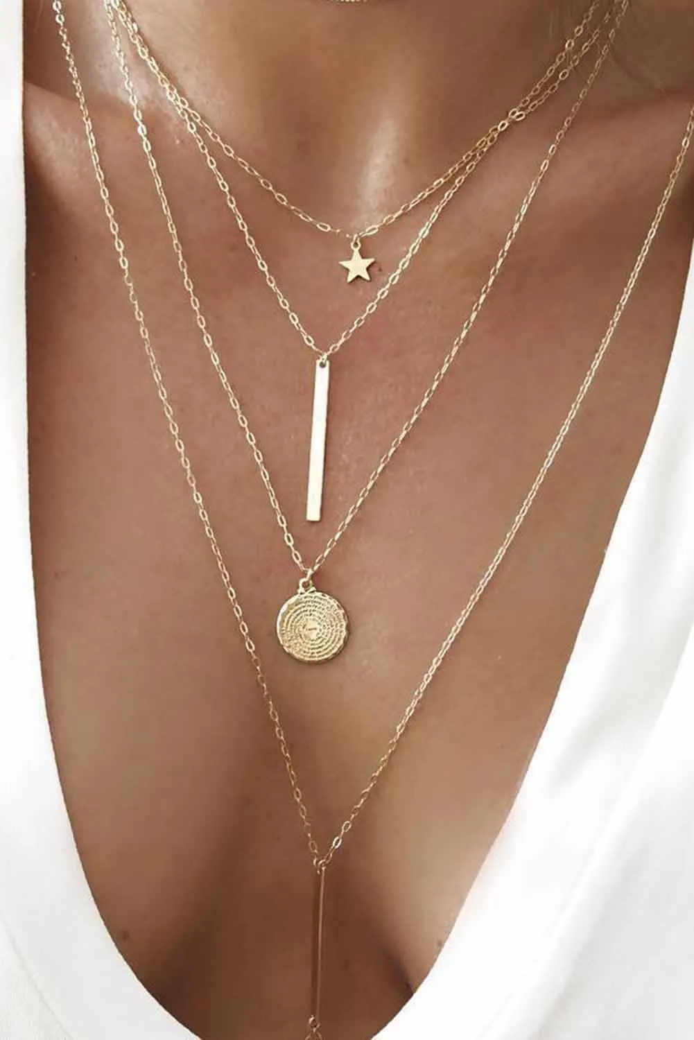 Gold Boho Multi-layered Star Pendant Plated Necklace