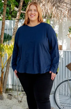 Kendall Long Sleeve Basic Top in Navy