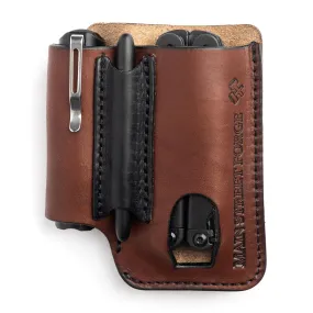 Leather EDC Pouch - Belt clip Multitool, Flashlight & Pen Sheath