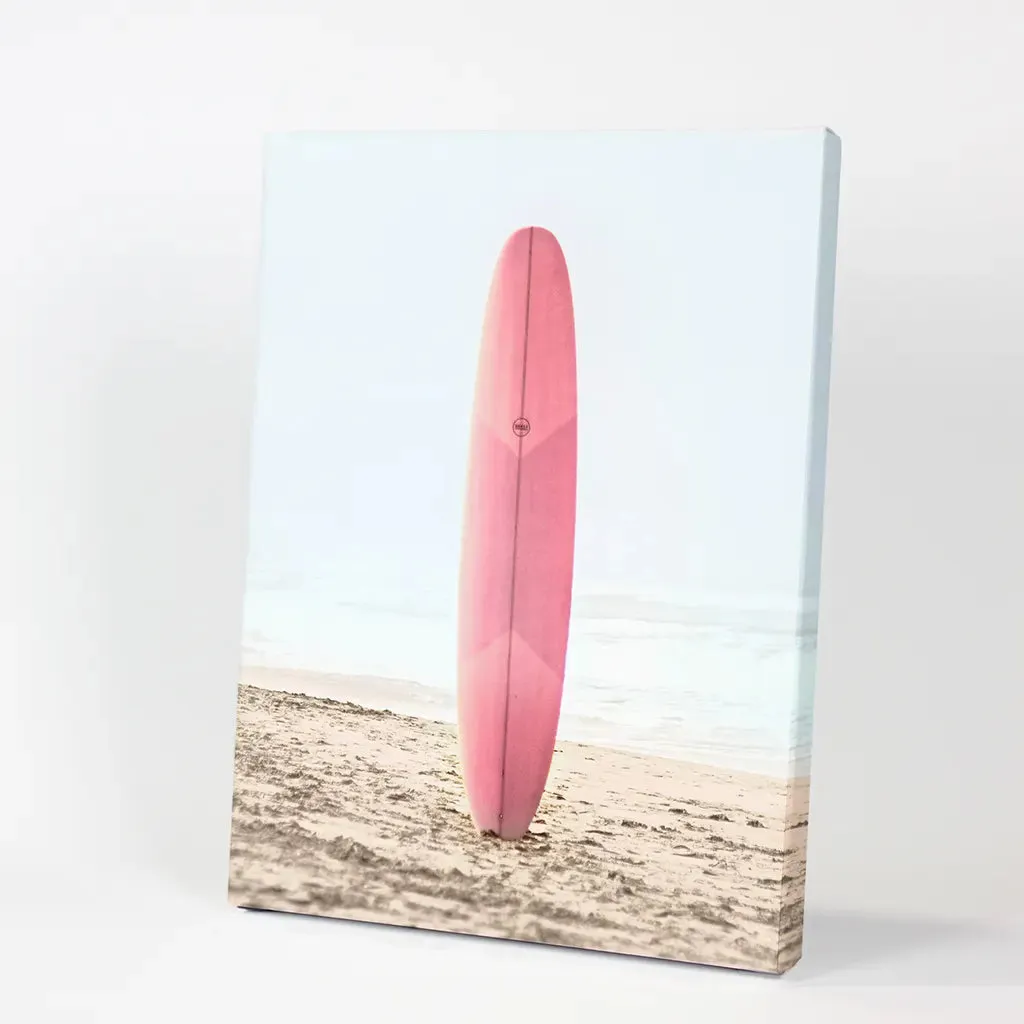 Pink Surfboard on a Sandy Beach Print. California Summer