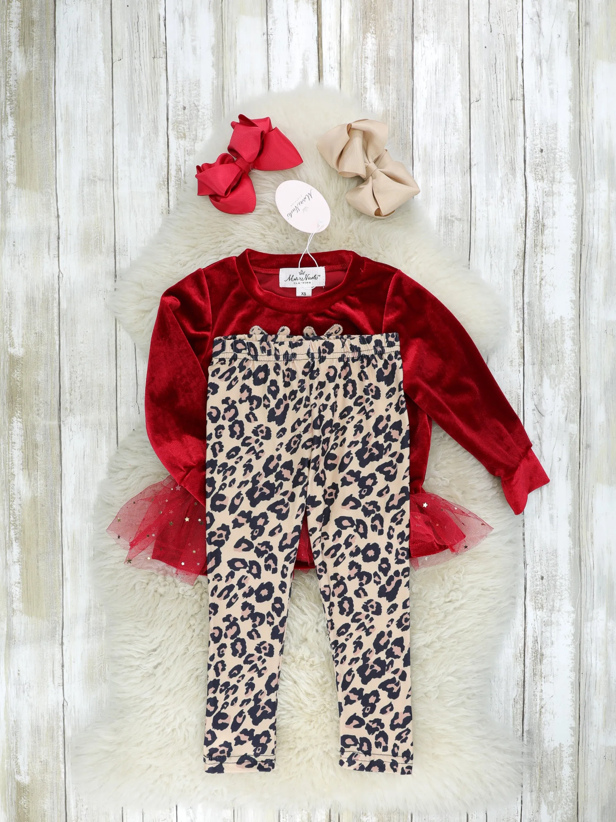 Red Sparkly Reindeer Tulle Leopard Outfit