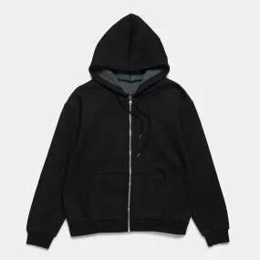 Reversible Zip-Up Hood - Black/Charcoal Waffle