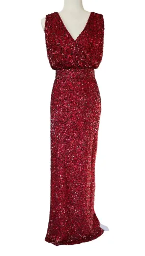 St. John Couture Red Beaded Evening Gown, 4