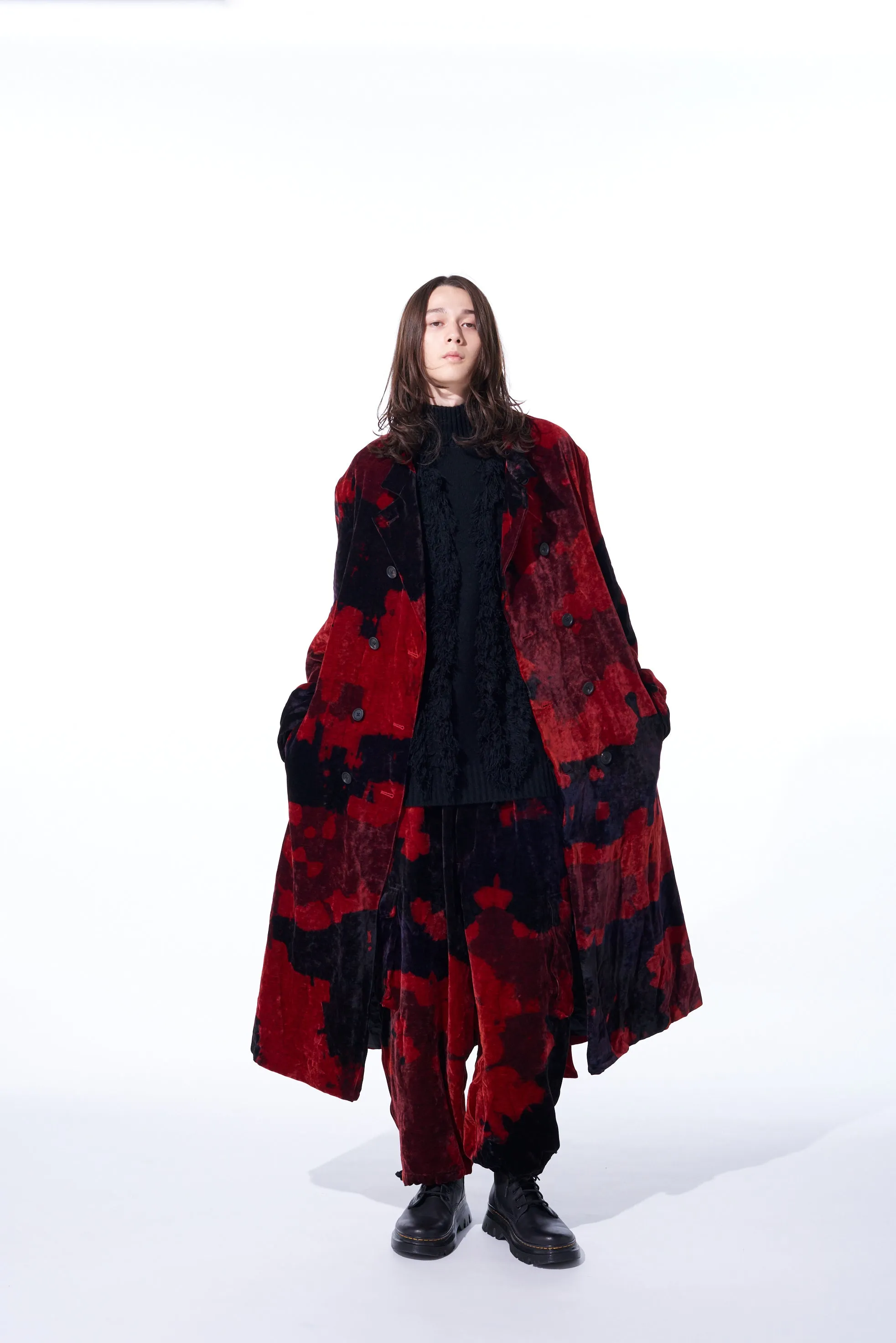 TIE-DYE VELVET DOUBLE-BREASTED STAND COLLAR COAT