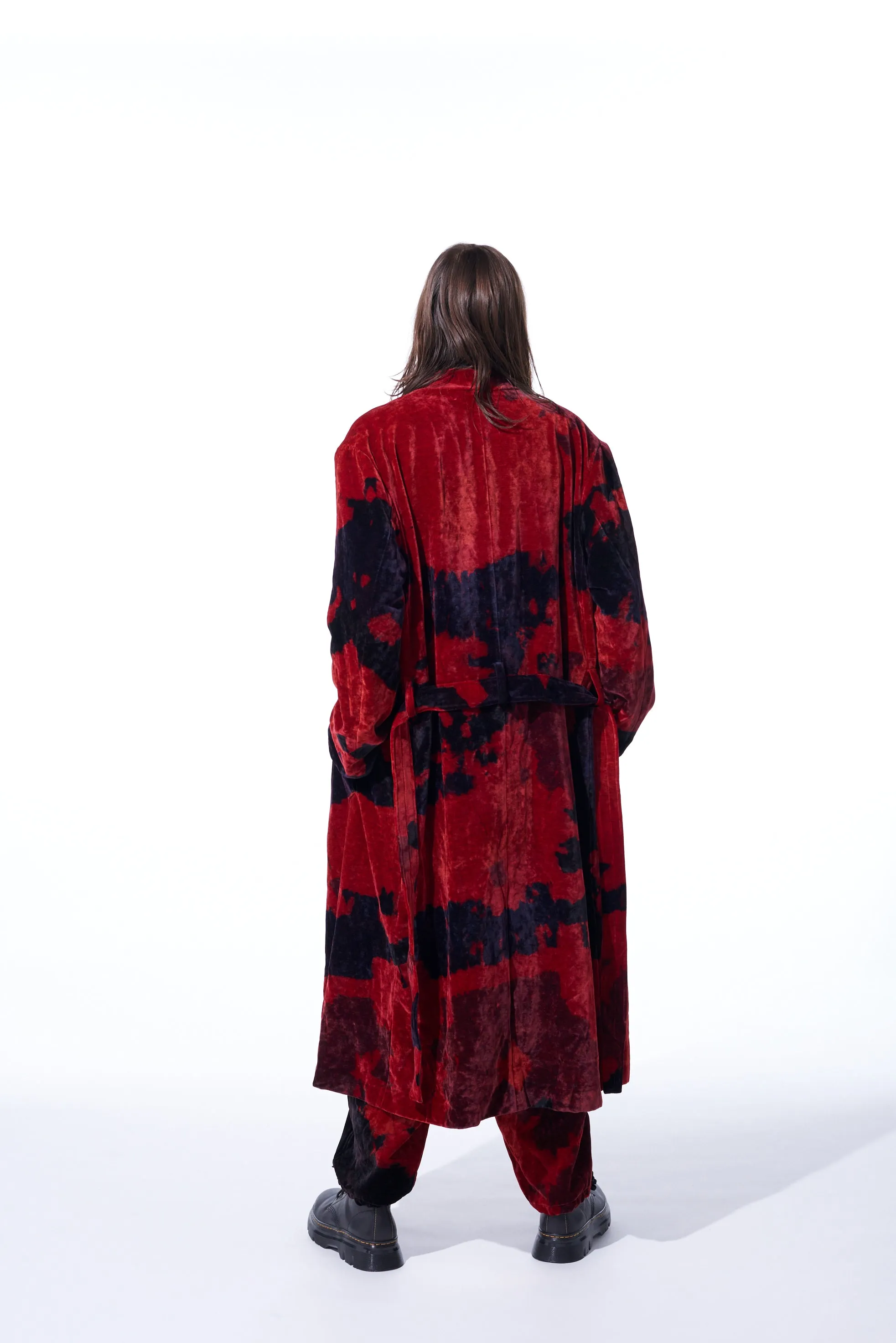 TIE-DYE VELVET DOUBLE-BREASTED STAND COLLAR COAT